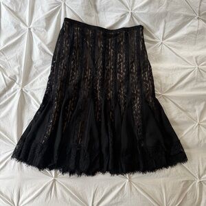 LOFT Black Lace-Overlay Midi Skirt